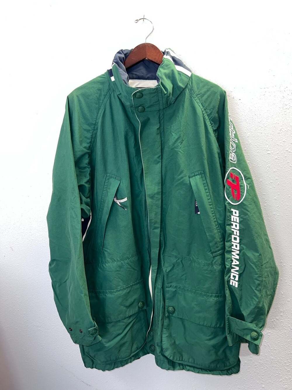 Vintage Nautica Performance Jacket XL Green Sailing Windbreaker Spellout 0417